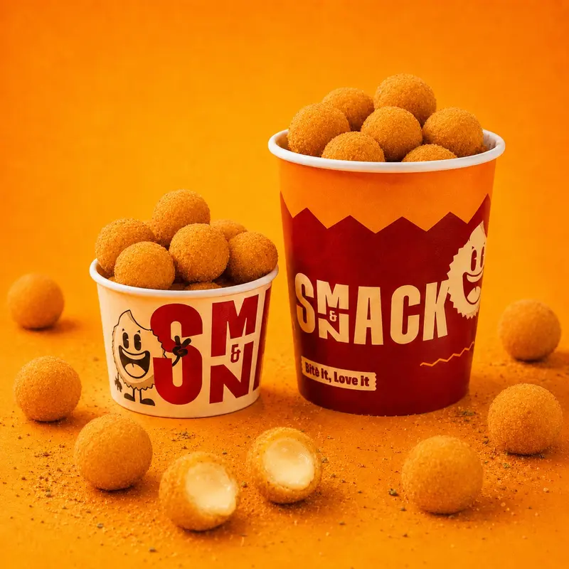 Cheese Drops — melty mozzarella bites at Smack & Snack served in our branded cup