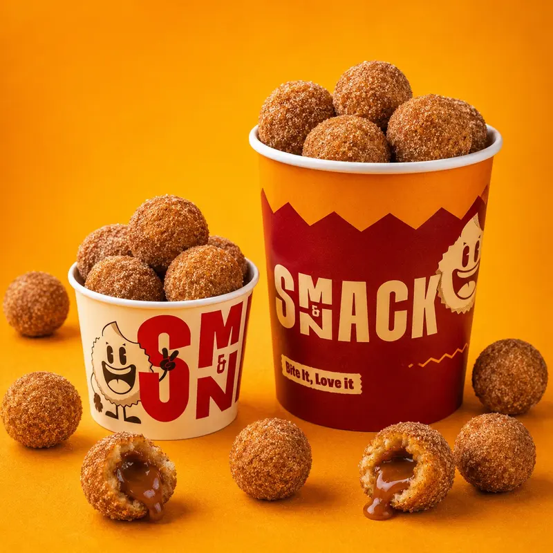 Dulce de Leche Churros — cinnamon-sugar churro bites with dulce de leche at Smack & Snack served in our branded cup